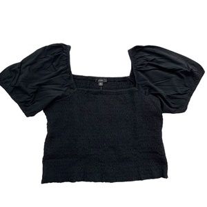 J. Crew Smocked Jersey Cropped Top Black XXL